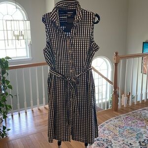 Beautiful black and white gingham check cotton button up dress belted